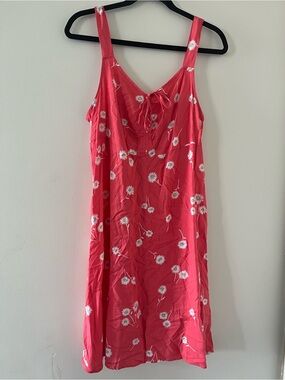 SO Red Daisy Floral Print Midi Dress Large Cottagecore Sundress Summer Beach